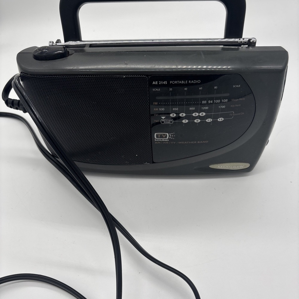 Magnavox AE2145‎ Portable AM FM TV Weather Radio Black . Tested And Working.